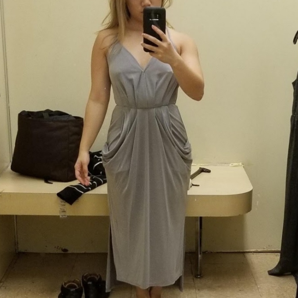 Bcbgeneration drape dress with pockets light grey